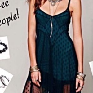 Free People intimately black mesh polka dot slip dress so gorgeous nwot size M